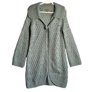 Two Sisters Small Mohair Long Cable Cardigan Sweater Open w/ Single‎ Button boho